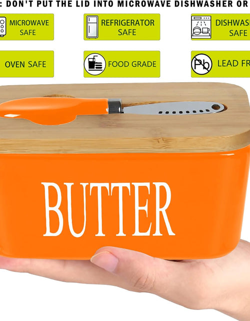 Load image into Gallery viewer, Large Butter Dish with Lid for Countertop Ceramic Butter Container with Knife Holder, Orange
