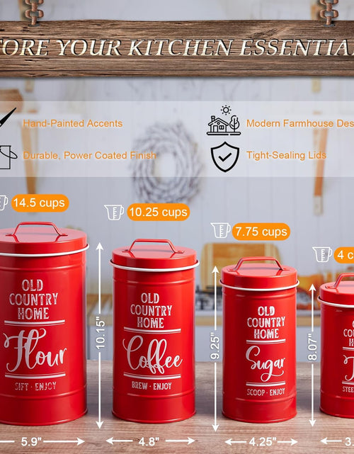 Load image into Gallery viewer, Airtight Kitchen Canisters for Countertop, Flour and Sugar Containers, Tea Coffee Sugar Canister Set, Red, Set of 4
