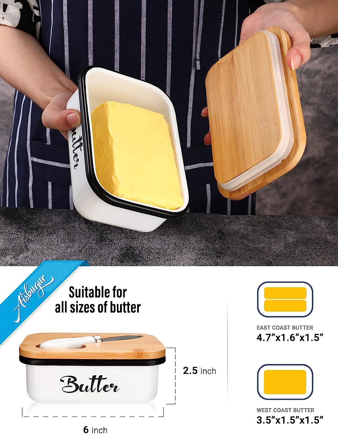Butter Dish with Lid for Countertop, with Double High-quality Silicone Good Kitchen Gift White