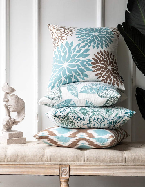 Load image into Gallery viewer, Set of 4 New Living Series Leaf Geometric Blue and Coffee Throw Decorative Pillow Cover Cushion Cover 18 x 18 inches
