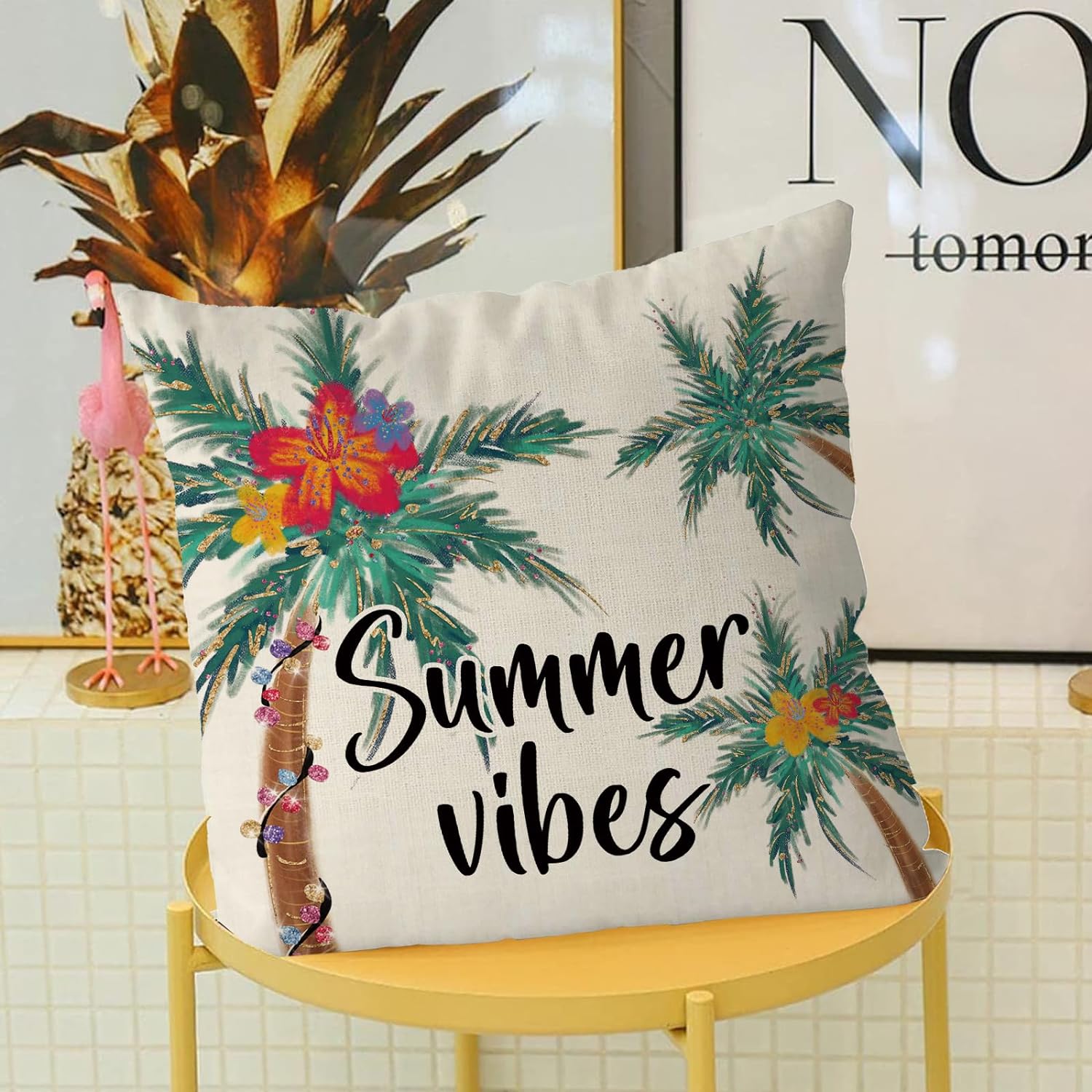 Set of 4 Flamingo Watermelon Throw Pillow Covers Summer Farmhouse Cushion Cases