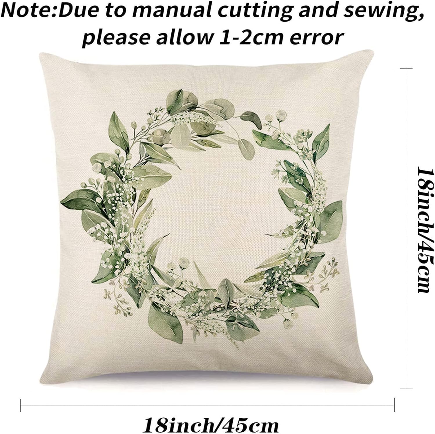 Set of 4 Decorative Spring Wreath Pillow Covers 18 x 18 Inches - Summer Floral Leaves Bless Home Linen Cushion Cases