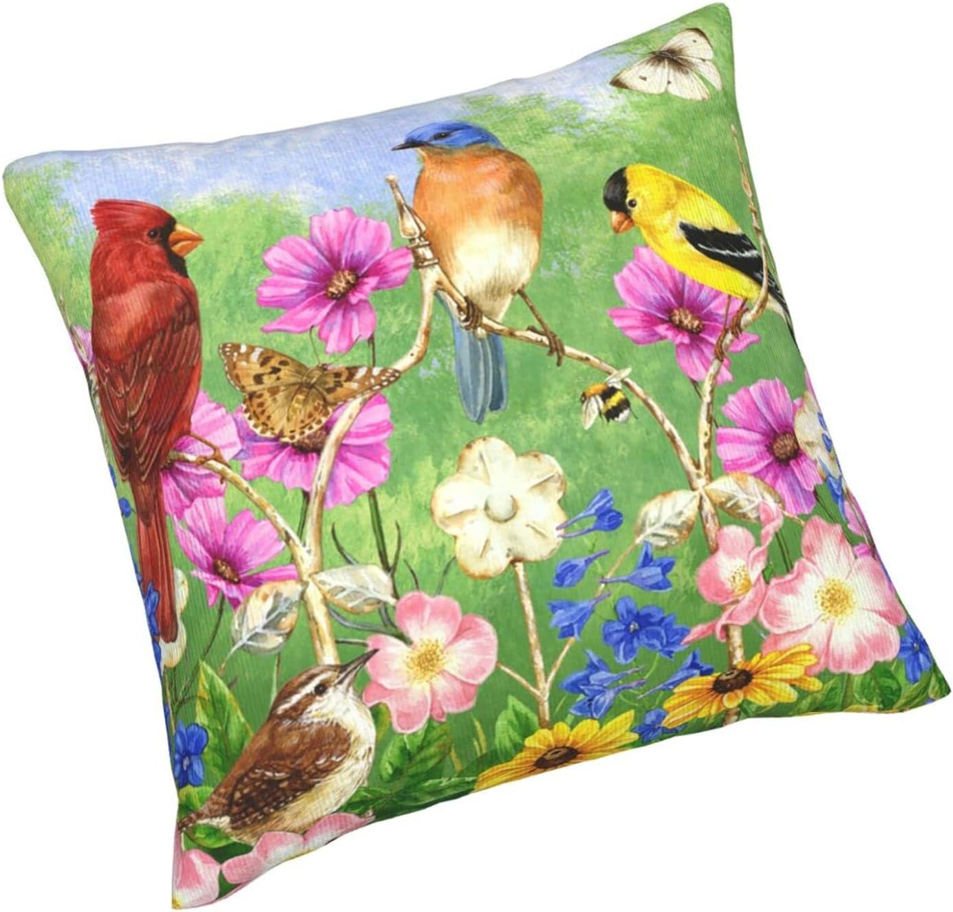 Set of 2 Rustic Flowers Birds Butterfly Spring Summer Throw Pillow Covers