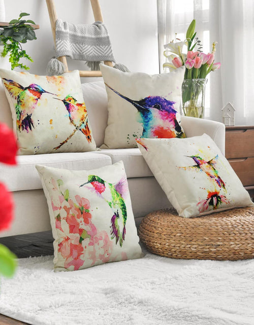 Load image into Gallery viewer, Set of 4 Spring Hummingbirds Decorative Tropical Cushion Cases, 18 x 18 inches
