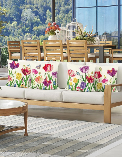 Load image into Gallery viewer, Tulip Spring Floral Pillow Covers 18 x 18 Inch Set of 4, Farmhouse Garden Colorful Pillows Case
