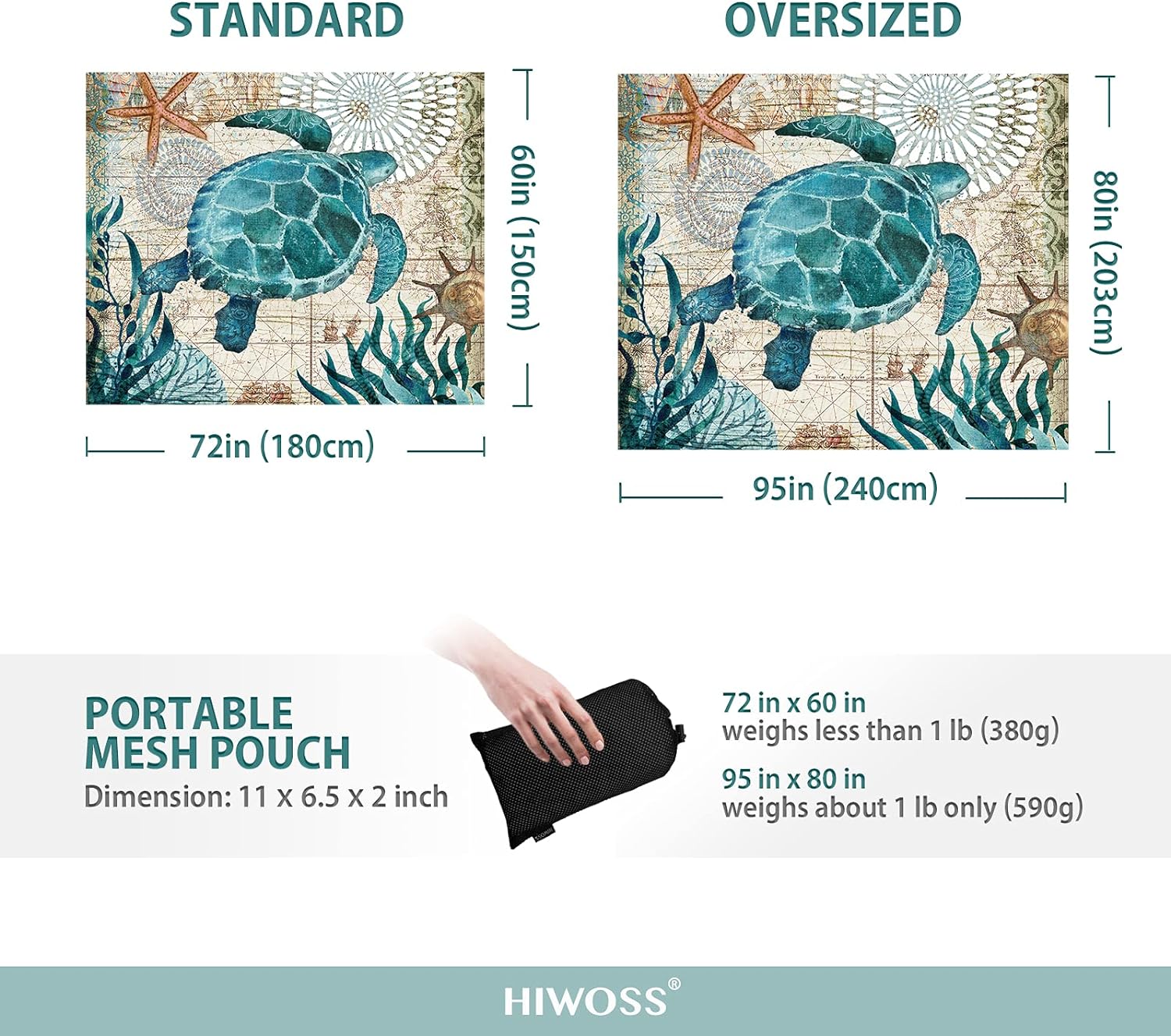 Beach Blanket Waterproof Sandproof Oversized 95”x 80”