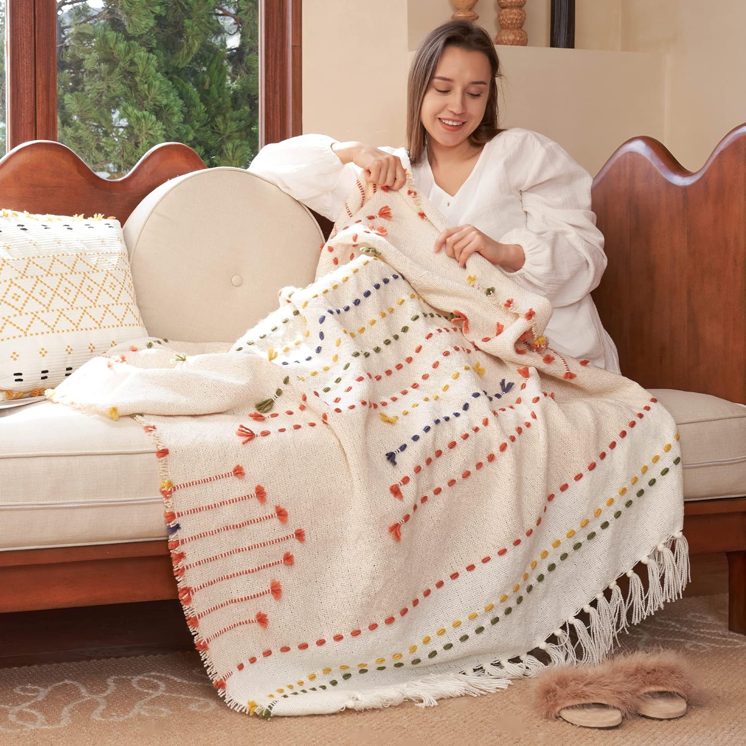 Boho Throw Blanket for Couch, Bohemian Decorative Summer Throw Blanket, 50x60 inches