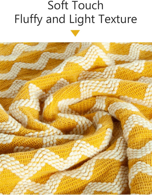 Load image into Gallery viewer, Acrylic Knitted Throw Blanket, Lightweight and Soft Cozy Decorative Woven Blanket with Tassels, 51x67 Inches, Mustard Yellow
