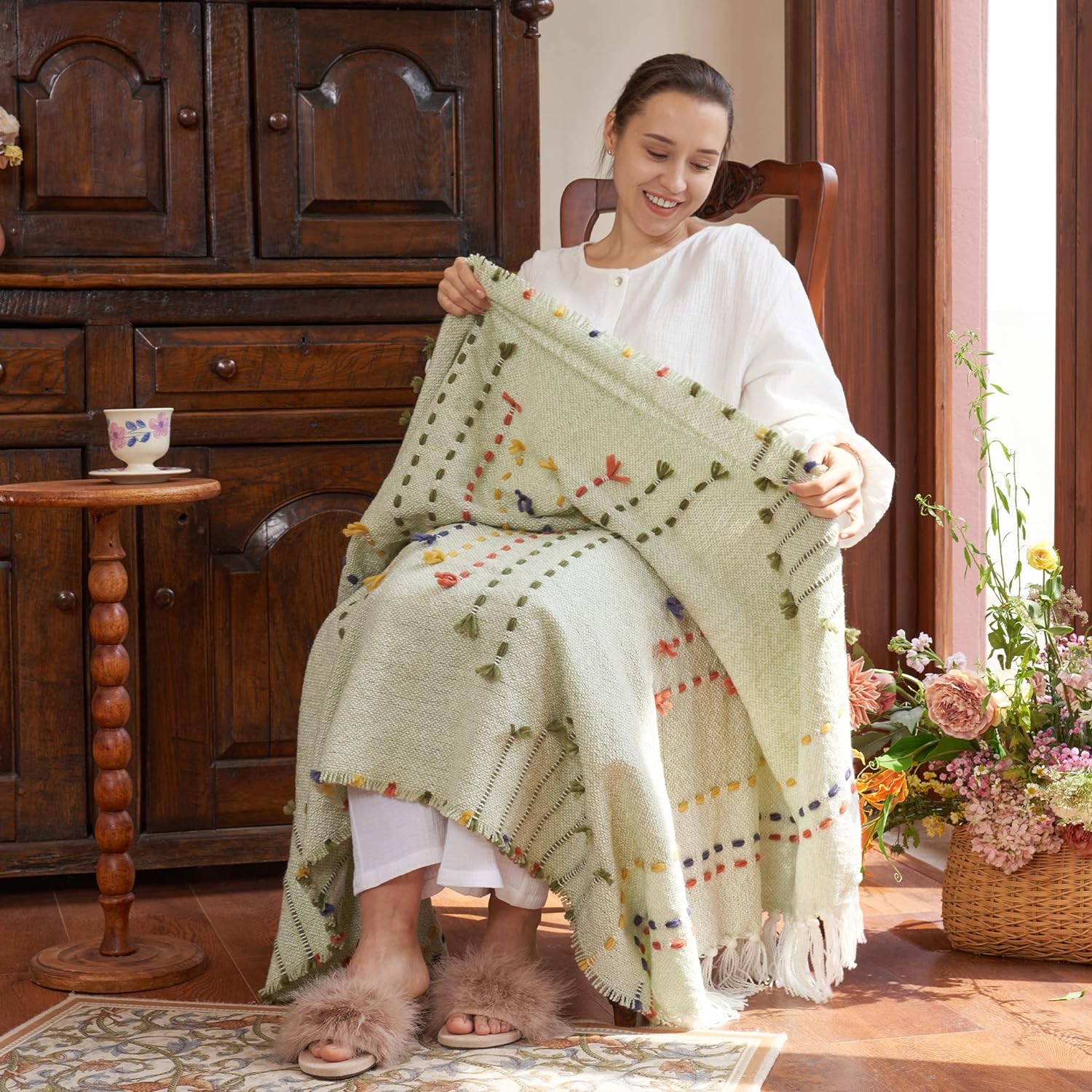 Boho Throw Blanket for Couch, Bohemian Decorative Summer Throw Blanket, 50x60 inches