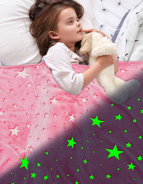 Load image into Gallery viewer, Glow in The Dark Blanket Girls Pink Star Blanket Fleece Blanket, Pink Star
