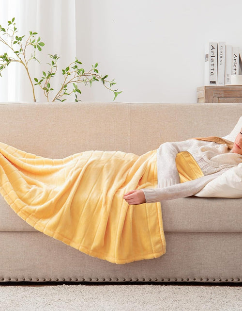 Load image into Gallery viewer, Decorative Stripe Lightweight Fleece Cozy Sofa Bed Seasons Throw 330 GSM Soft Plush Fuzzy Warm Fluffy Blanket, 50&quot;x 60&quot;, Yellow

