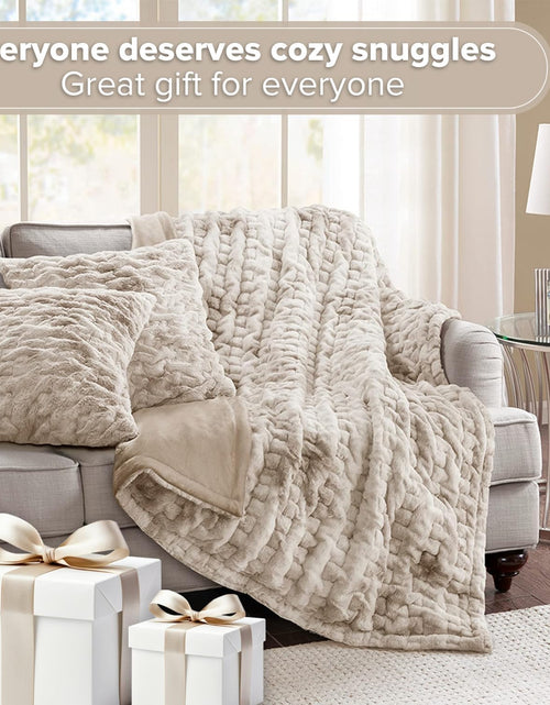 Load image into Gallery viewer, Faux Fur Plush Throw Blanket Set with 2 Matching Square Pillow Covers, Tan Tie Dye 50&quot;x 60&quot;
