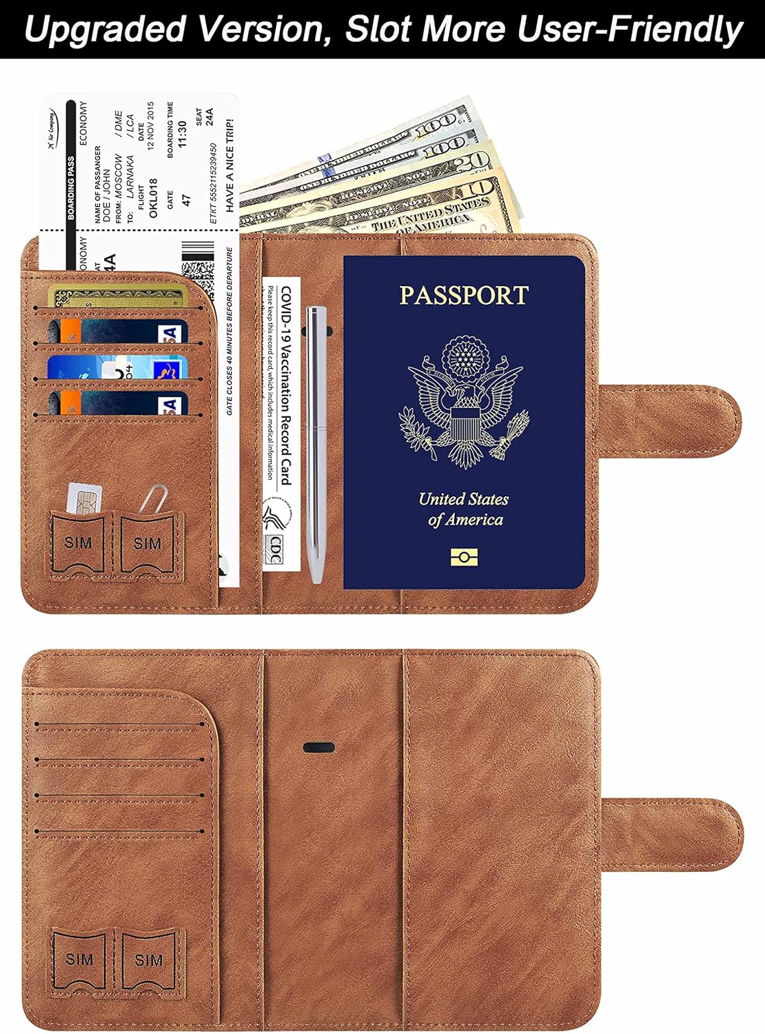 Airtag Passport Holder Cover Wallet Travel Essentials with Rfid Blocking Case, Brown