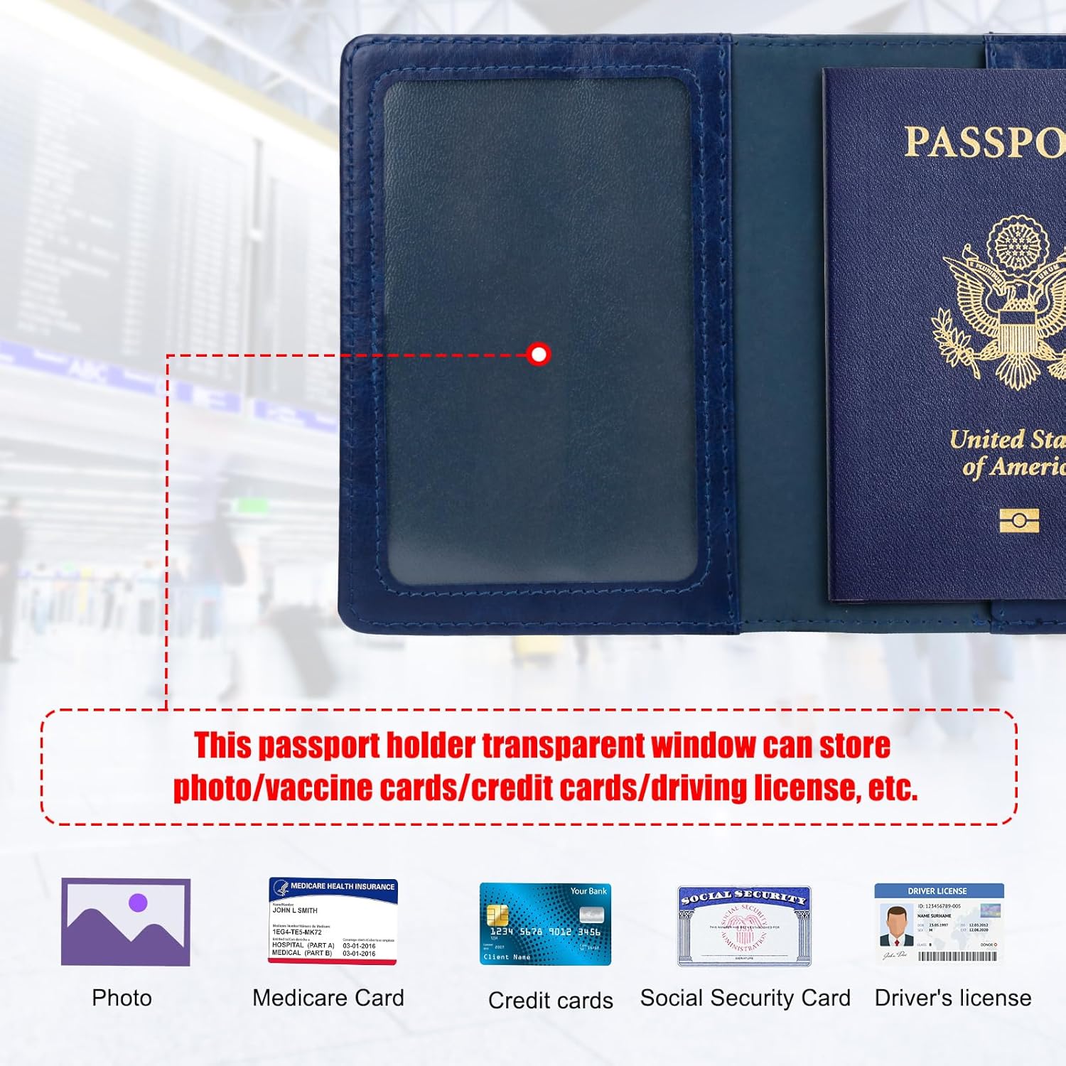 Passport Holder for Travel, Slim Passport Cover for Women Men, Leather Passport Case, Dark Blue