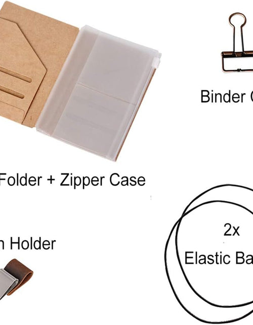 Load image into Gallery viewer, Passport Size Travelers Notebook Accessories Kit - Kraft File Folder, Zipper Case, Pen Holder,
