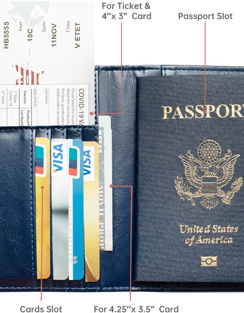 Load image into Gallery viewer, Passport Holder and Card Slot Combo RFID Blocking Leather Travel Passport Wallet, Blue
