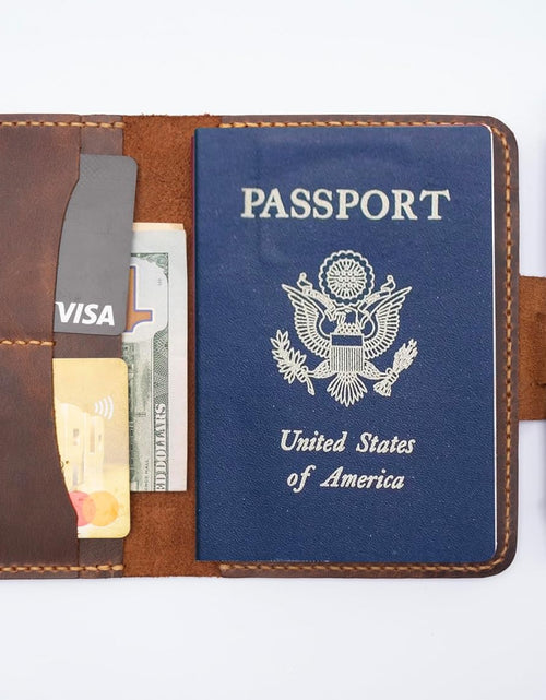 Load image into Gallery viewer, Handmade Passport Leather Case, Wallet Credit Card Holder (Dark Brown)
