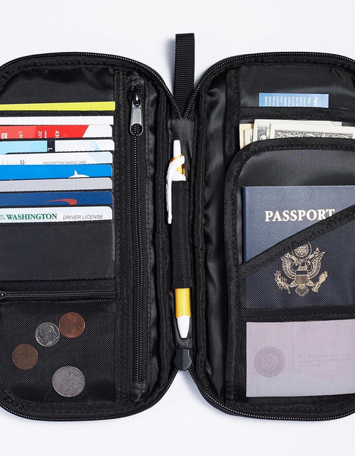 Load image into Gallery viewer, RFID Travel Passport Wallet Organizer, 10 x 5 Inches, Black, Solid
