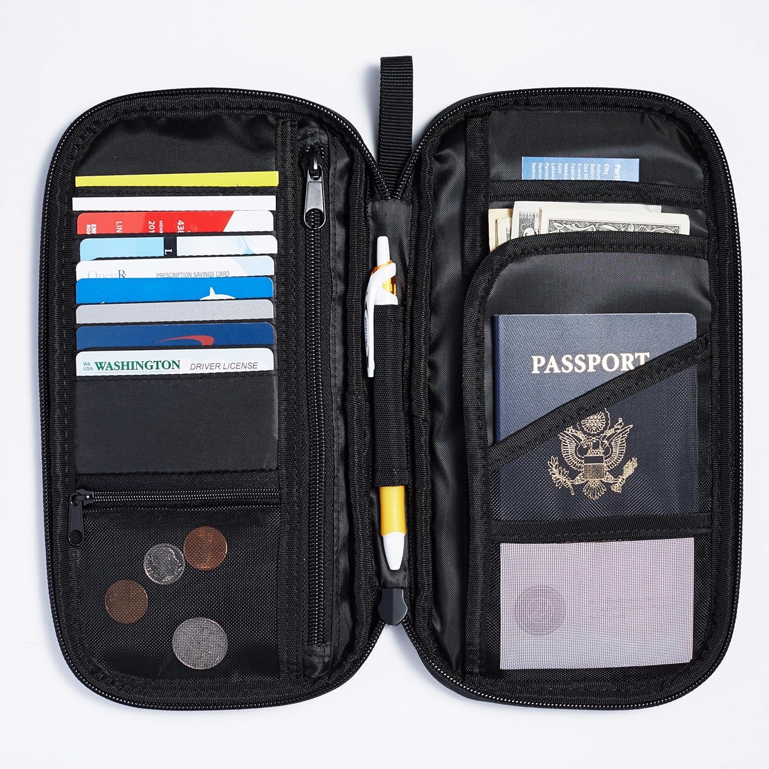 RFID Travel Passport Wallet Organizer, 10 x 5 Inches, Black, Solid