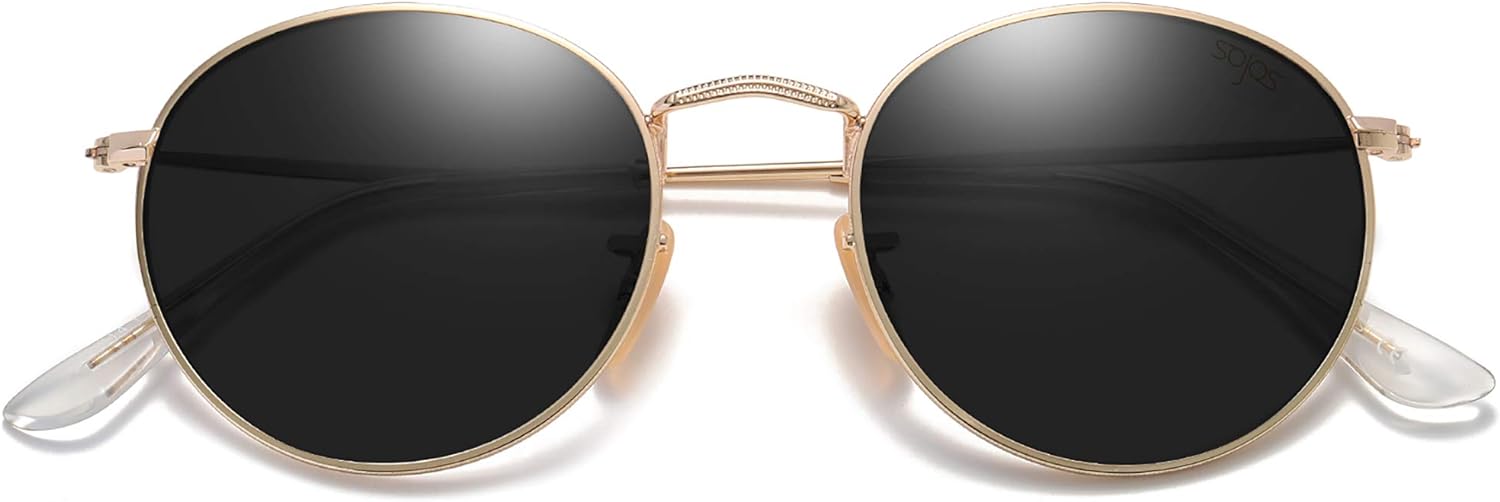 Small Round Polarized Sunglasses for Women Men Classic Vintage Retro Shades UV400 (Bright Gold Grey)