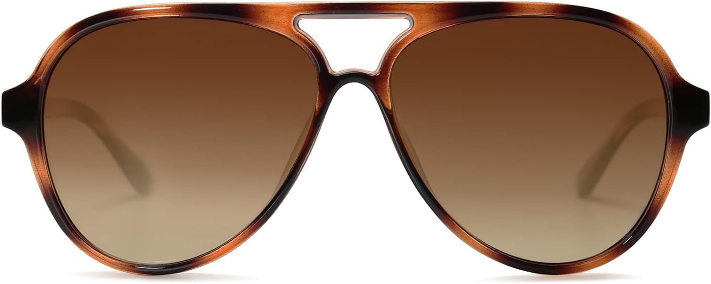 Classic Polarized Aviator Sunglasses Womens Mens Retro Double Bridge Aviators , Brown/Tortoise Brown