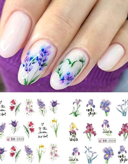 Load image into Gallery viewer, Flower Nail Decals Water Transfer Nail Art Supplies Summer Lily Orchid Butterfly, 12 Sheets
