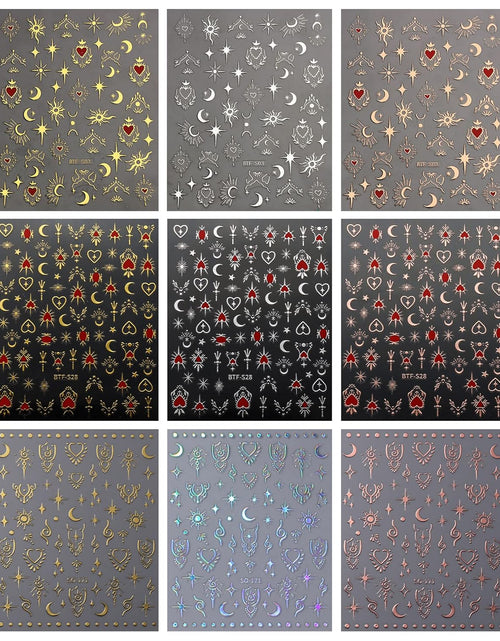 Load image into Gallery viewer, 9 Sheets Moon Star Nail Art Stickers Decals Self-Adhesive Pegatinas Uñas Sun Nail Supplies
