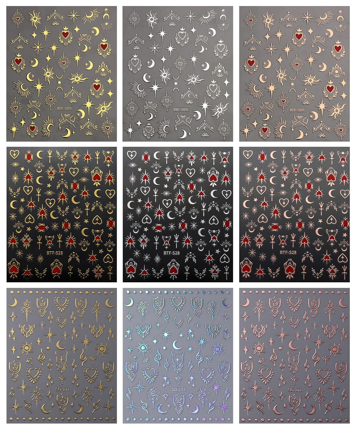 9 Sheets Moon Star Nail Art Stickers Decals Self-Adhesive Pegatinas Uñas Sun Nail Supplies