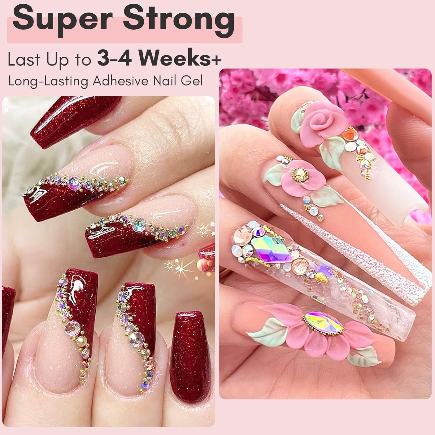 Nail Rhinestone Glue for Nails, Super Strong Gel Nail Glue for Nail Charm 3D Nails Bling