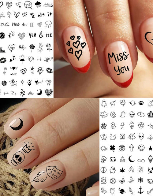 Load image into Gallery viewer, 6 Sheets Self-Adhesive Snake Heart Moon Star Nail Art Sticker Decals, Abstract Lady Face Nail Stickers
