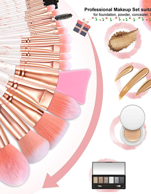 Load image into Gallery viewer, Professional Makeup Brushes Set 16PCS Marble Handle with 4PCs Sponge Blenders, Pink

