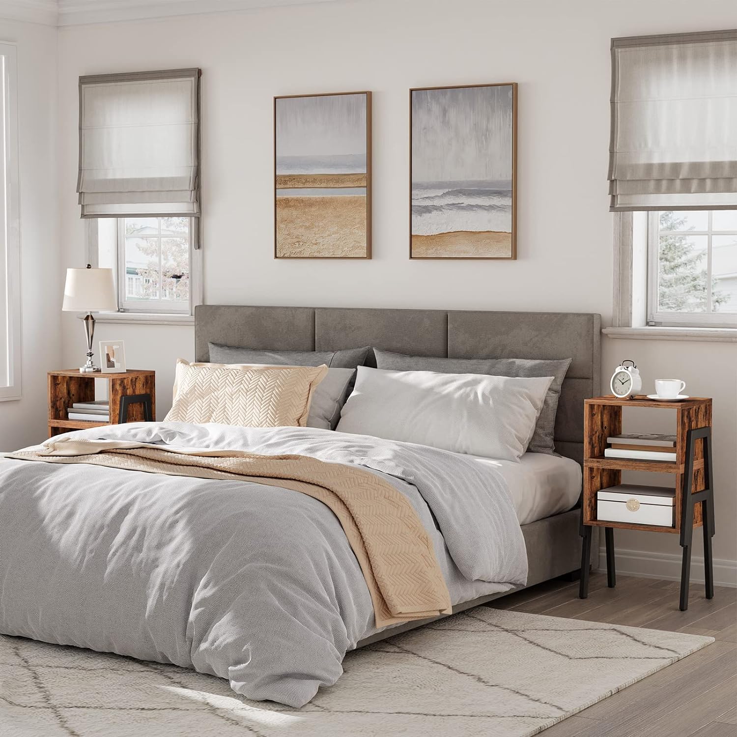 Set of 2 Bedside Tables Nightstands Stackable Narrow End Table with Open Storage
