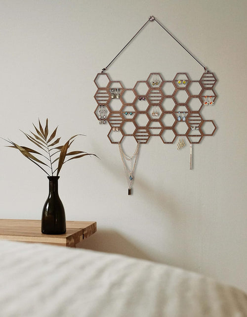Load image into Gallery viewer, Hanging Holder Organizer Wall Display Jewelry for Stud Earrings Necklaces (Walnut)
