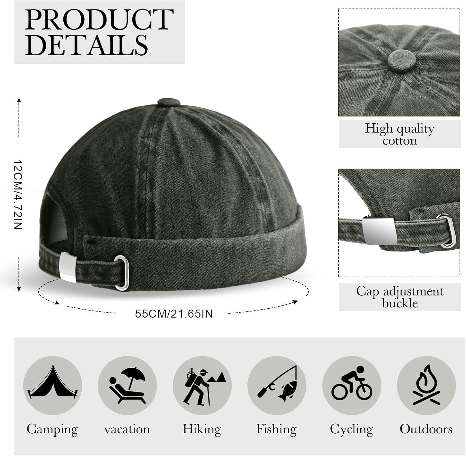 Adjustable Brimless Hats for Men Docker Hat Casual No Brim Hat (2 Pcs)