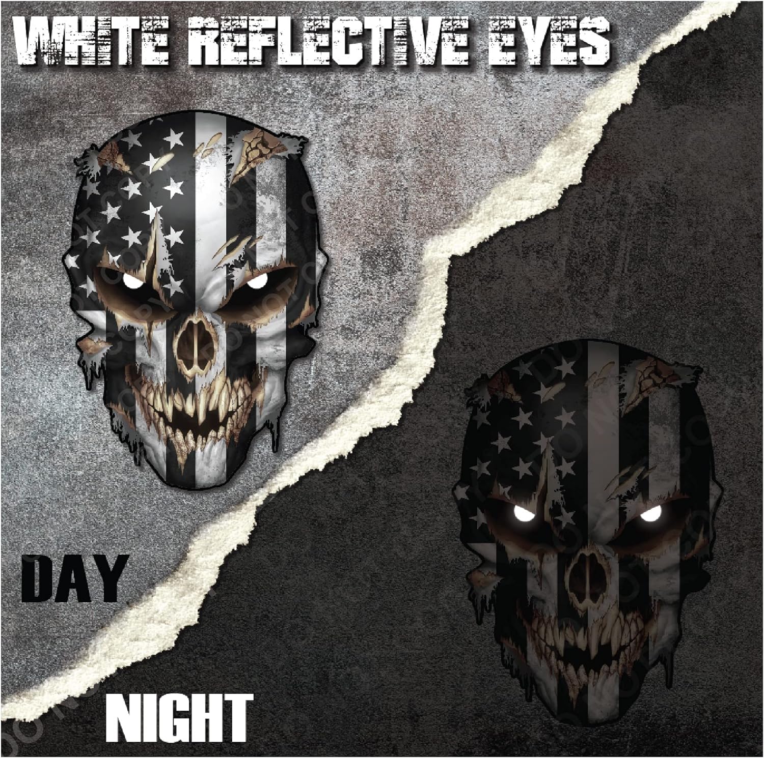 Skull with Reflective Eyes American Flag Vinyl Decal Stickers Car Truck Sniper Marines Army