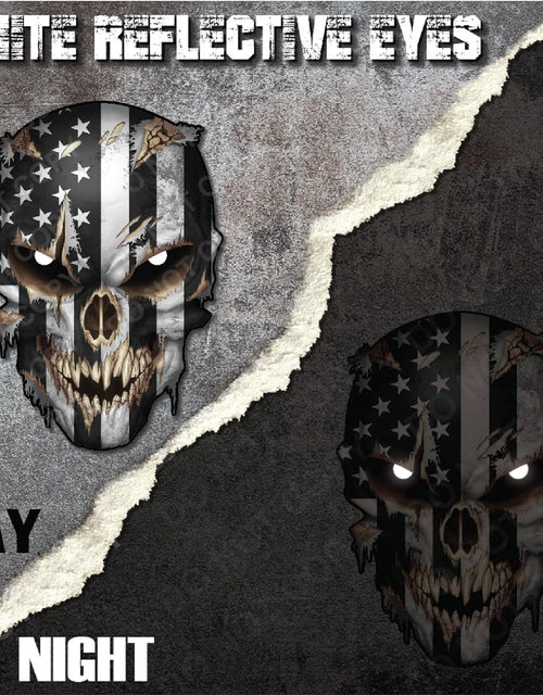 Load image into Gallery viewer, Skull with Reflective Eyes American Flag Vinyl Decal Stickers Car Truck Sniper Marines Army
