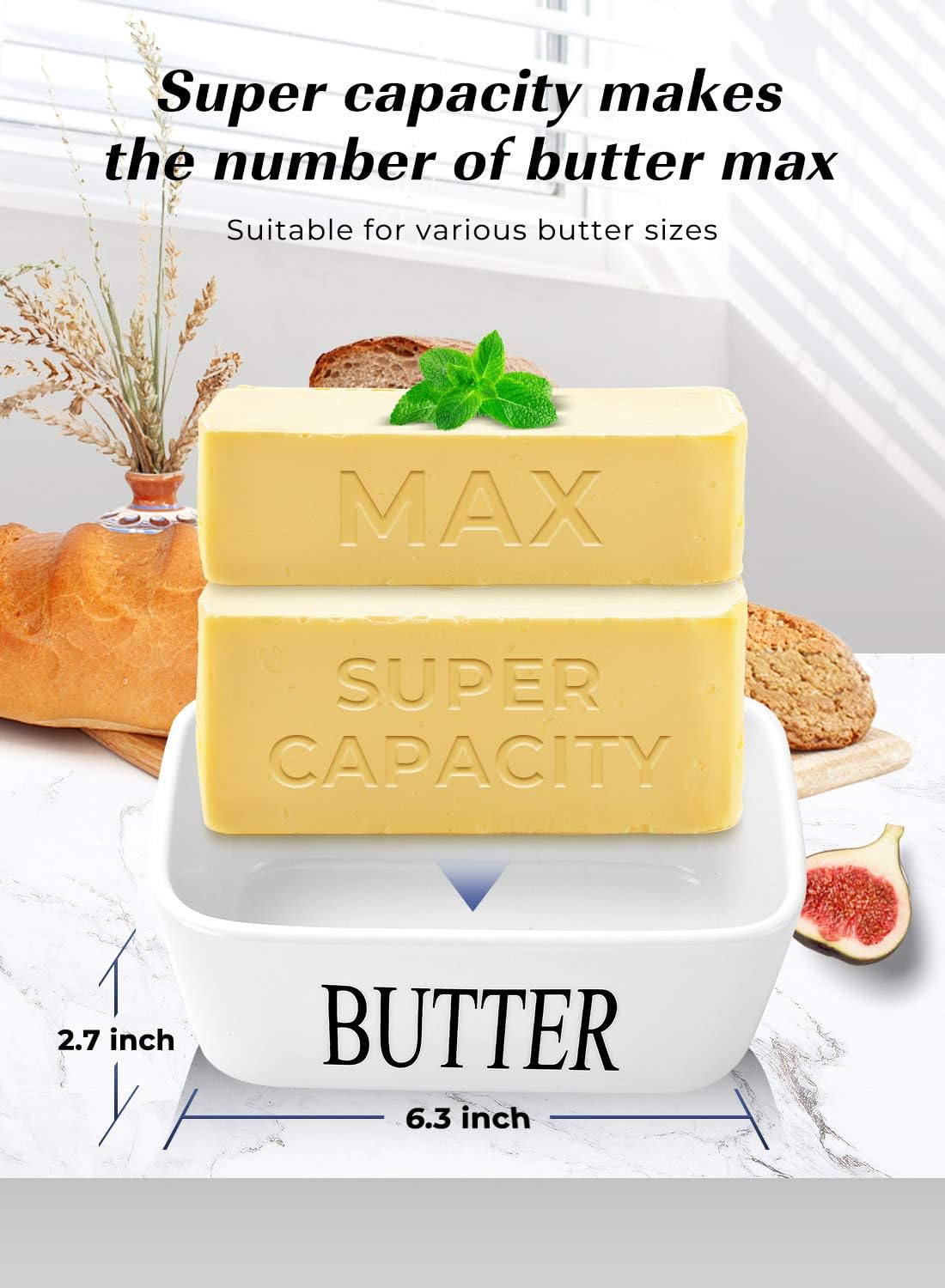 Butter Dish with Lid, Large Ceramic Butter Storage