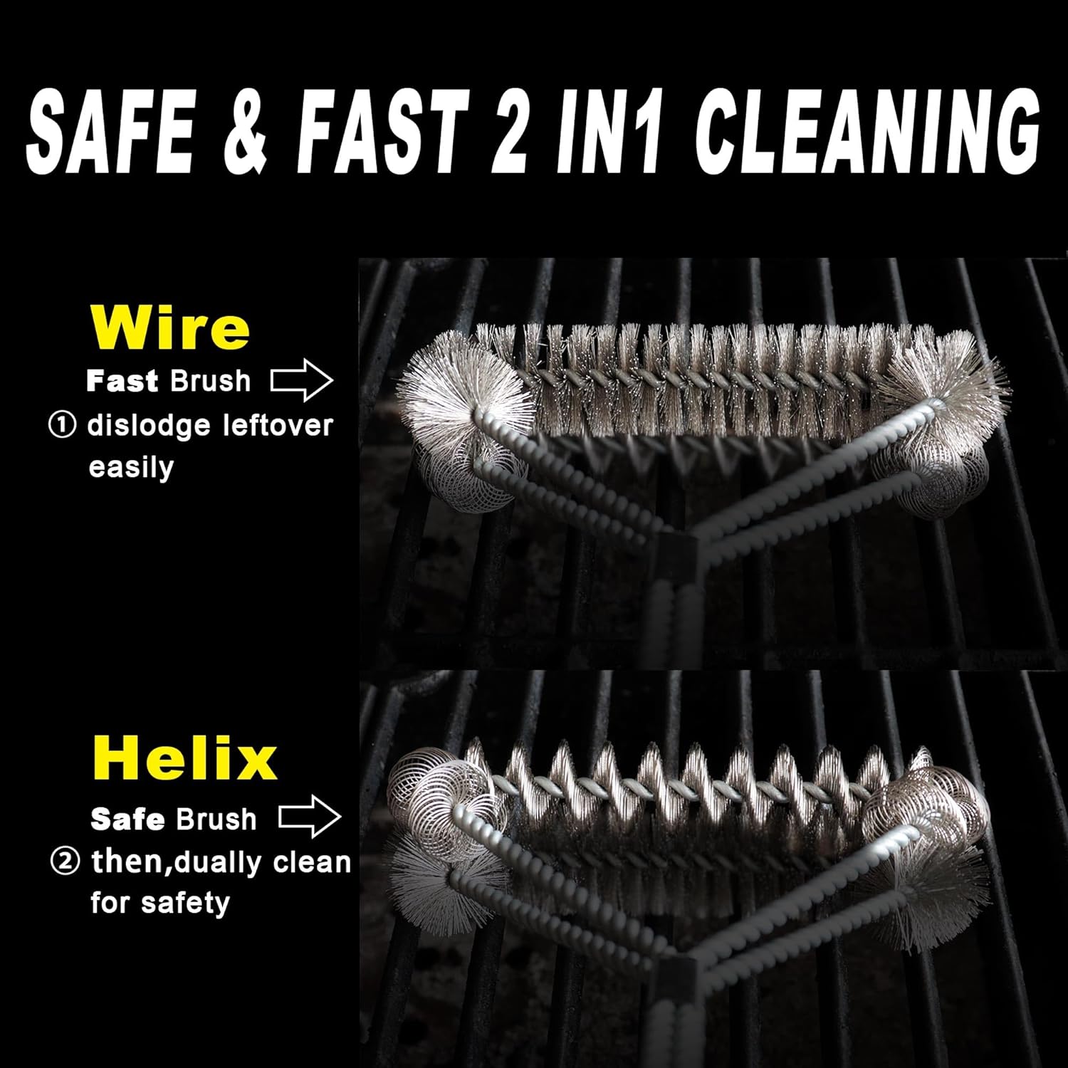 Grill Brush Bristle Free & Wire Combined BBQ Brush, 18" Grill Cleaner Brush for Gas/Porcelain/Charbroil Grates