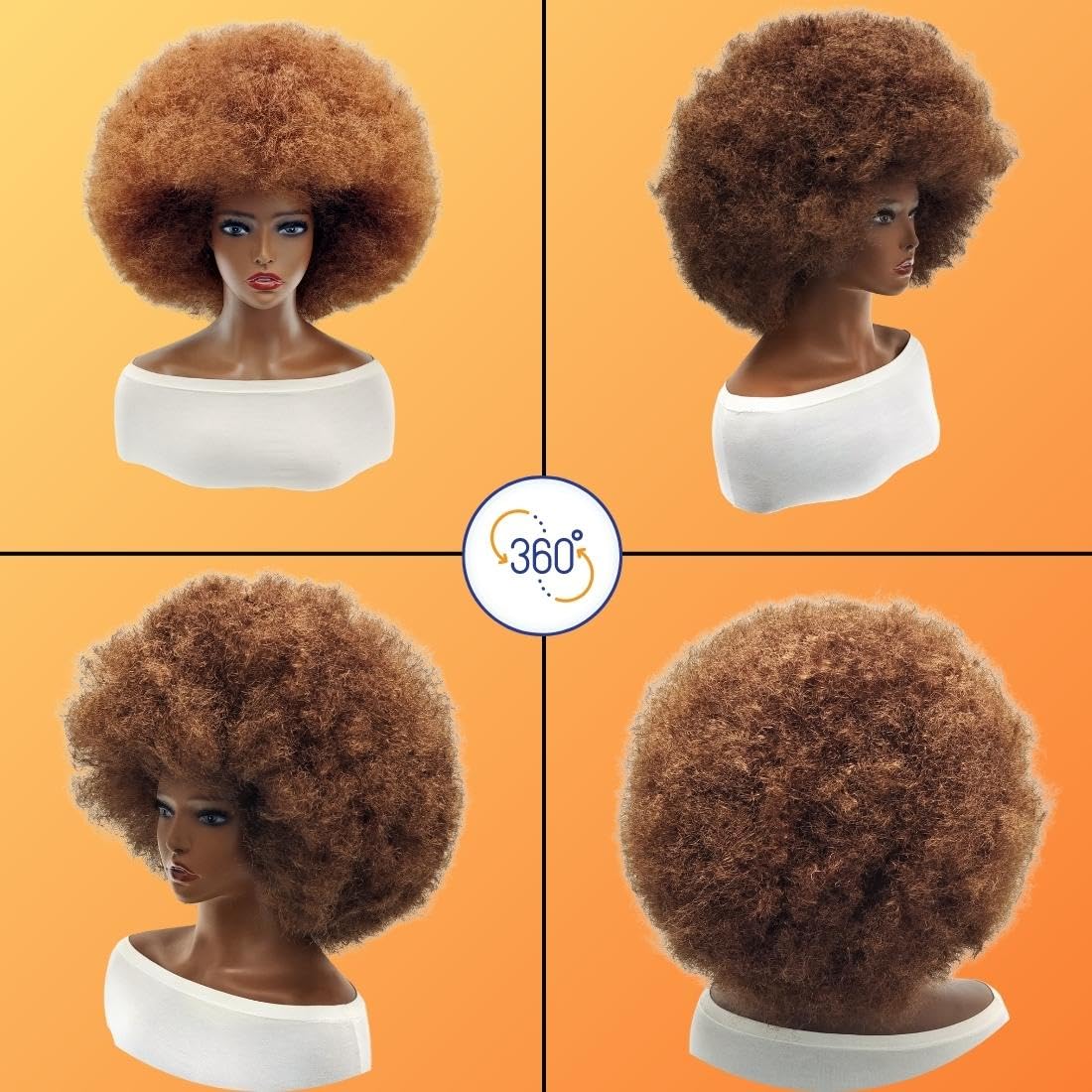 Afro Wigs for Black Women Short Curly Afro Kinky Wig 70s Funny Large Bouncy Fluffy Puff Wigs, Brown