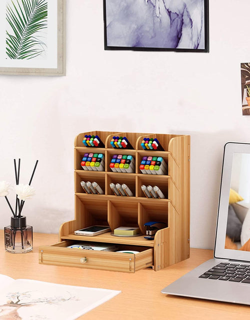 Load image into Gallery viewer, Wooden Desk Organizer, Multi-Functional DIY Pen Holder Storage Box Desktop Stationary
