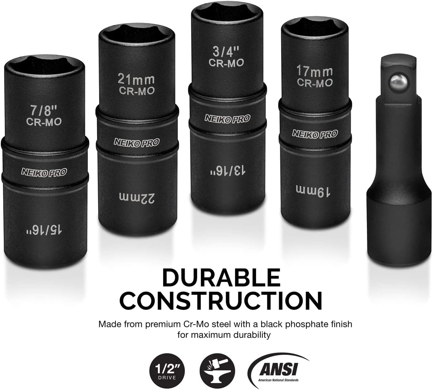 Impact Lug Nut Socket Set 1/2" Drive Flip Socket Set,4 PCS