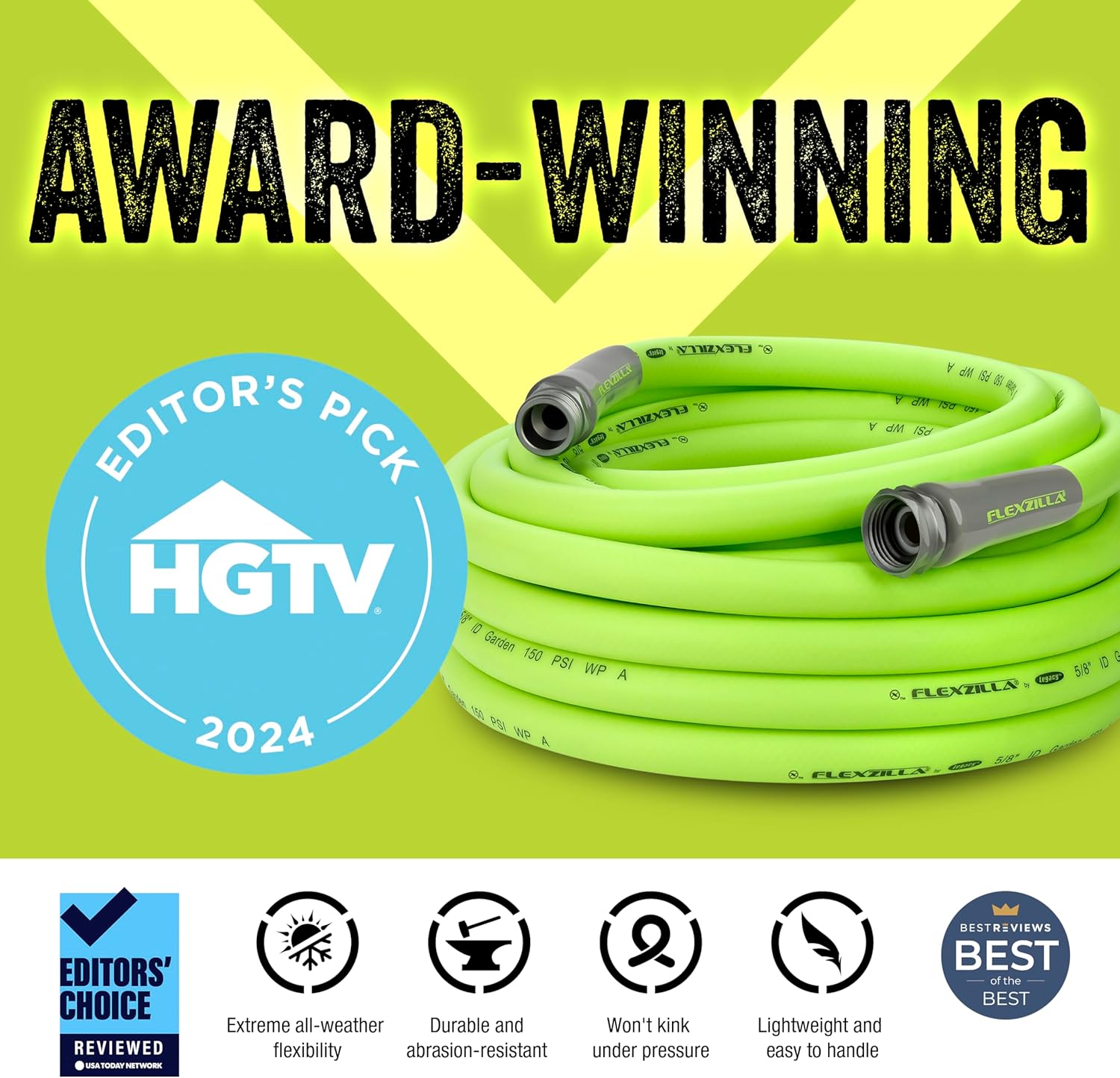 Garden Hose 5/8 in. x 50 ft, Heavy Duty, Lightweight, Drinking Water Safe, ZillaGreen