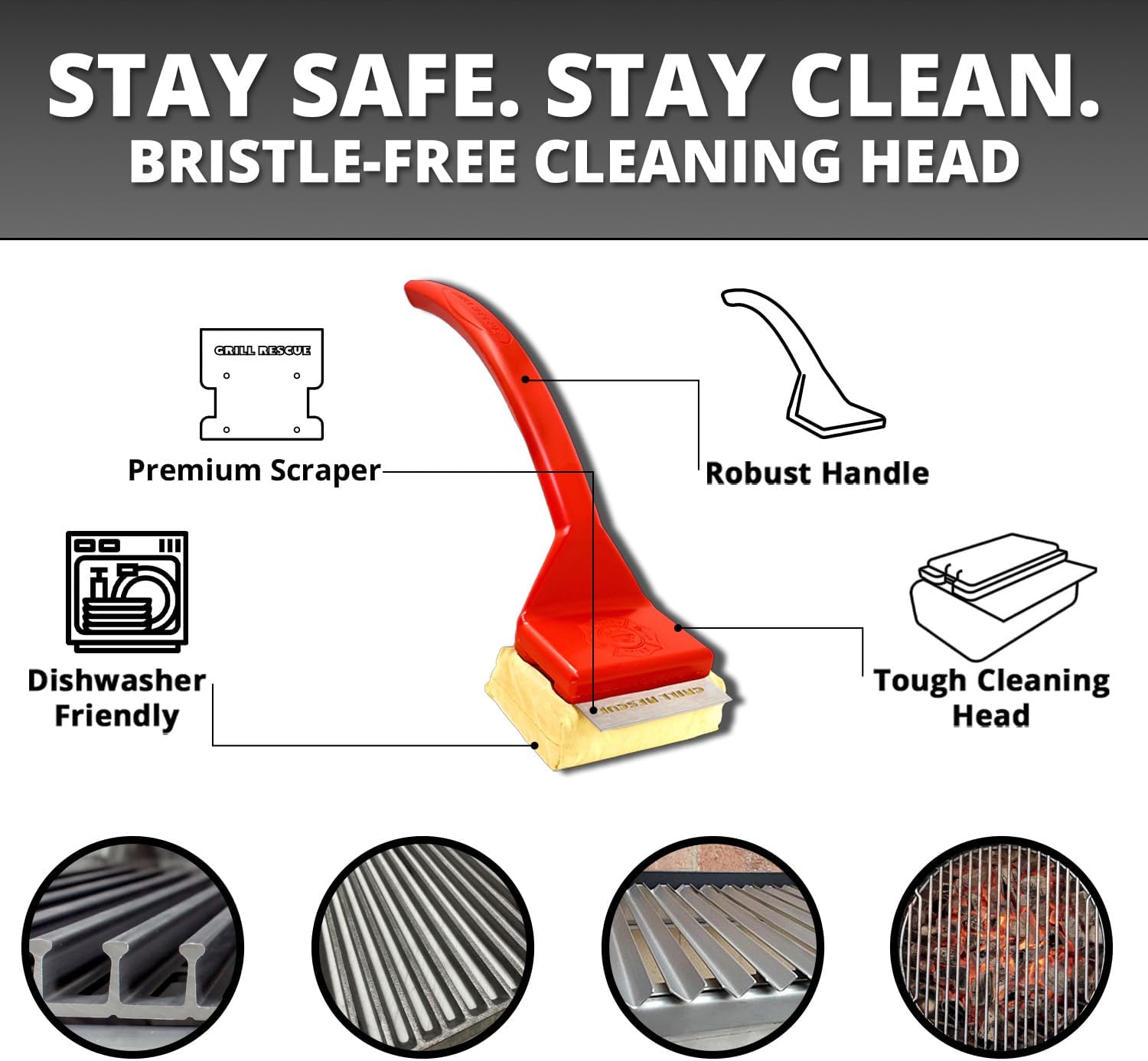 BBQ Replaceable Scraper Cleaning Head, Bristle Free Barbecue Cleaner (Grill Brush)