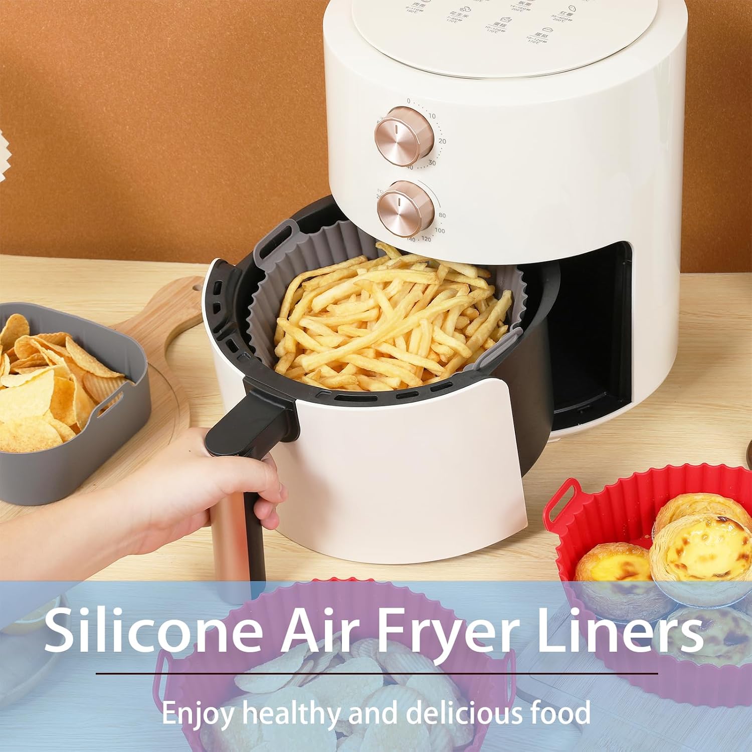 2 Pcs Reusable Non-Stick Air Fryer Basket Bowl Fit 3-5QT Air fryer Baking Replacement of Flammable Parchment Paper(Round, 6.5 Inch)