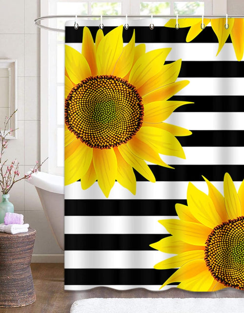 Load image into Gallery viewer, Shower Curtain Waterproof Home Decor Brown Bright Sunflowers Striped Black and White Pattern,66 x 72 inches
