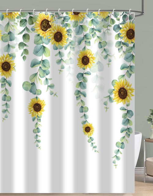 Load image into Gallery viewer, Eucalyptus Sunflower Shower Curtain Sage Green Spring Watercolor Leaves Farmhouse Decor, 72"x72"
