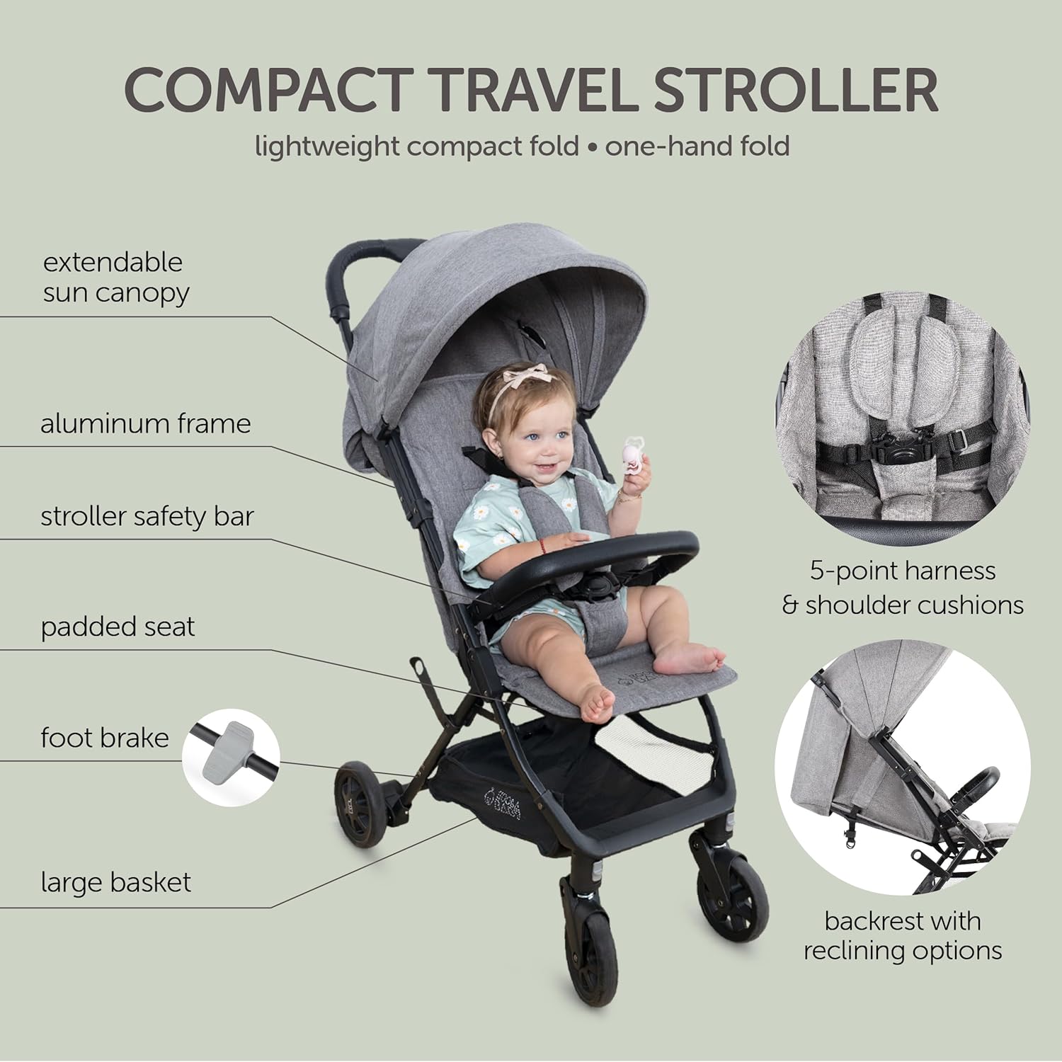 Lightweight Travel Stroller for Baby & Toddlers - Easy Fold & Compact Stroller with Canopy