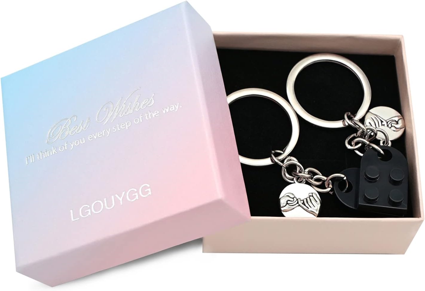 Heart Keychain for Couples/Friendship, Matching Brick Keychains Set , Black