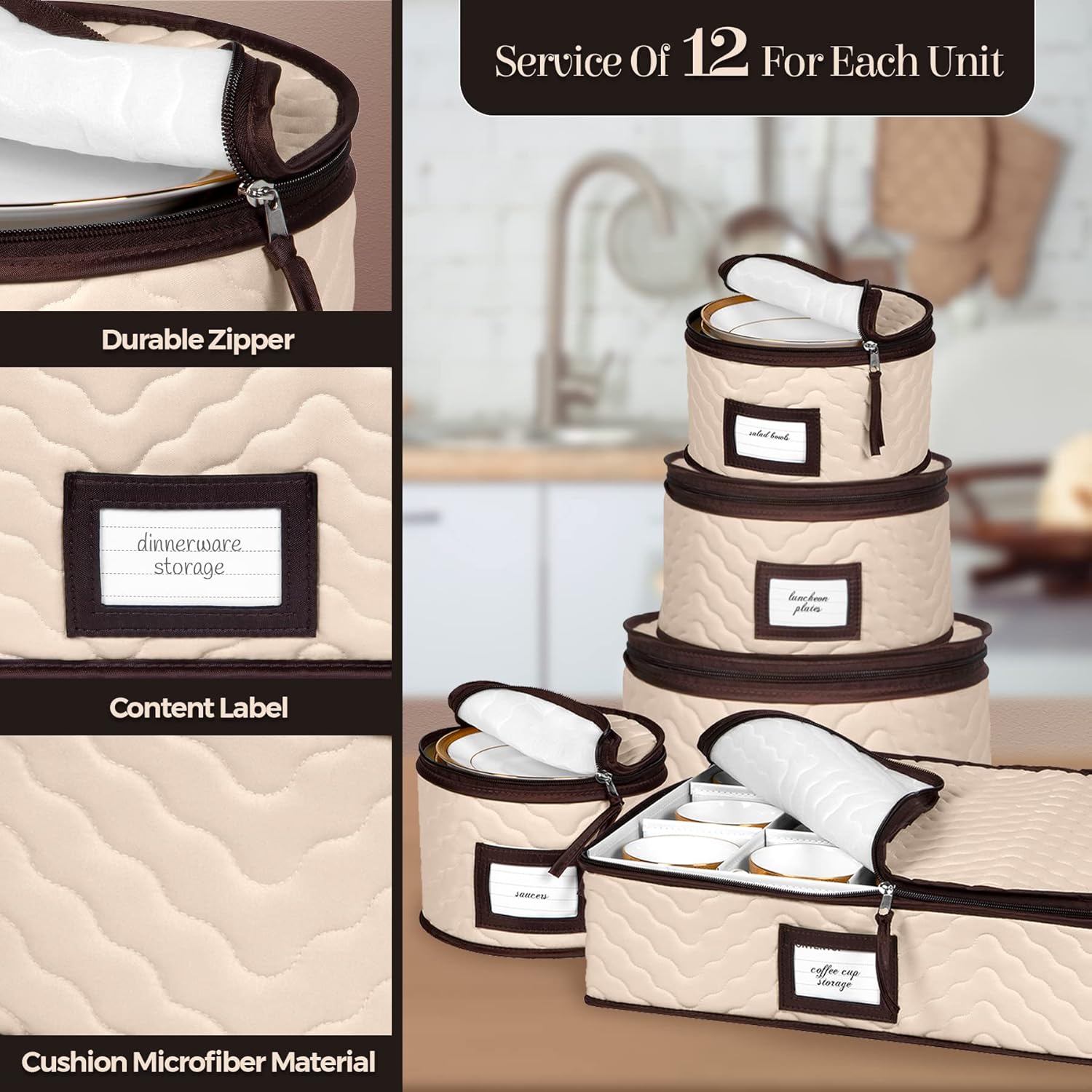 5-Piece Set Moving Boxes for Dinnerware, Glasses, Plates, Mugs and Saucers Sturdy Quilted Microfiber Dish Organizer