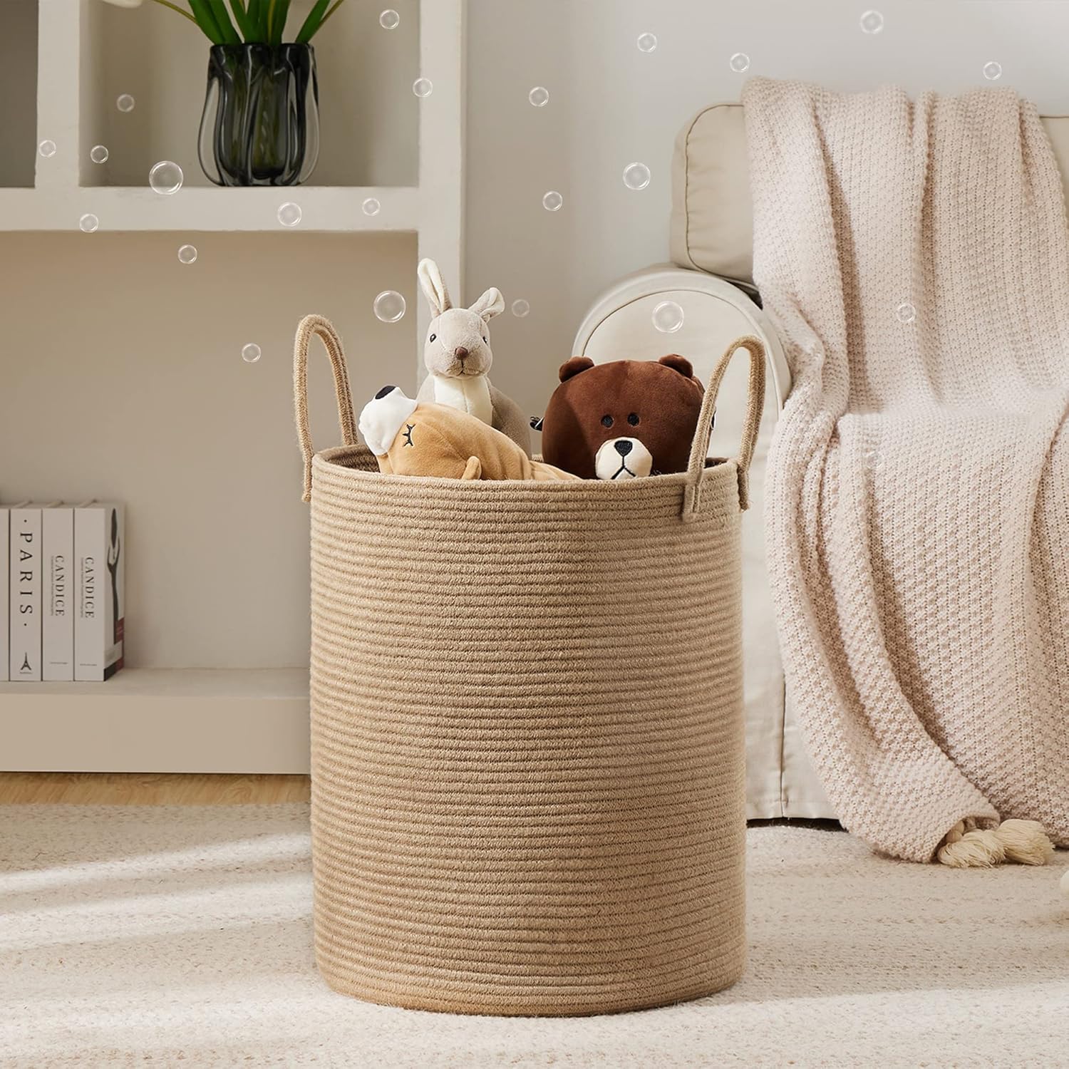 Jute Rope Laundry Hamper Basket, 58L Tall Laundry Basket, Baby Nursery Hamper for Blanket Storage